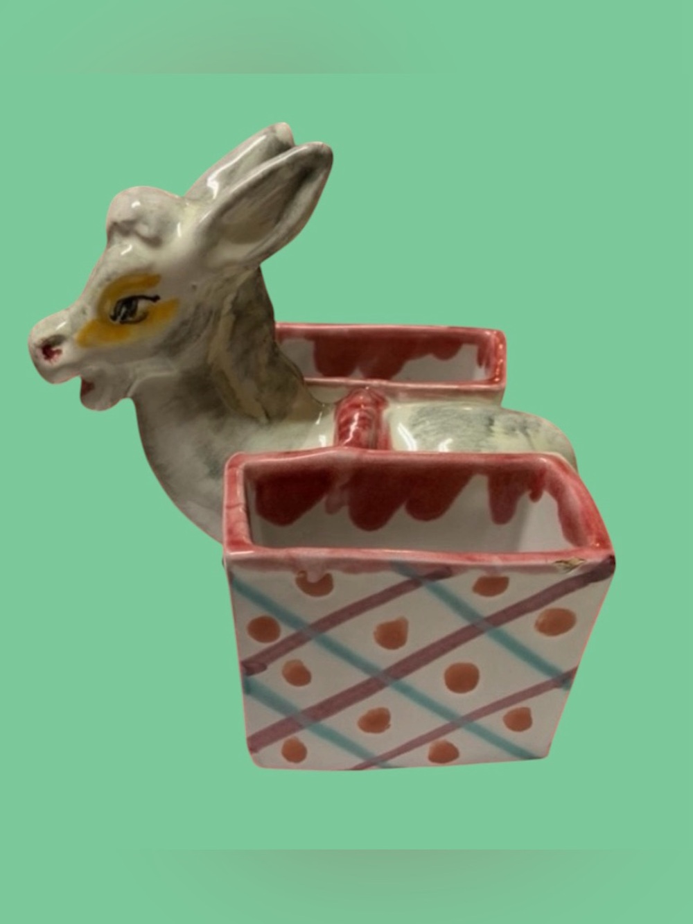 Cute little donkey, planter, toothpick holder, pen holder, etc. Made in Italy.